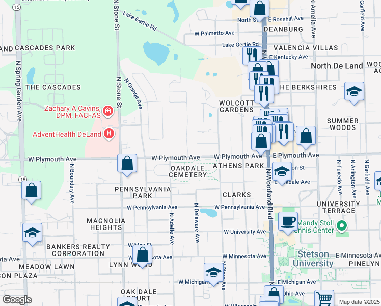 map of restaurants, bars, coffee shops, grocery stores, and more near 2003 Buckhanon Trail in DeLand