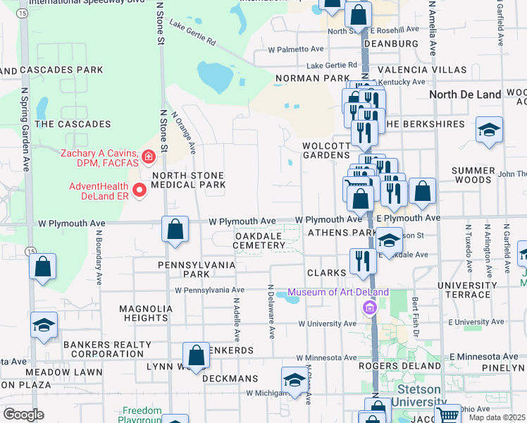 map of restaurants, bars, coffee shops, grocery stores, and more near 2011 Buckhanon Trail in DeLand