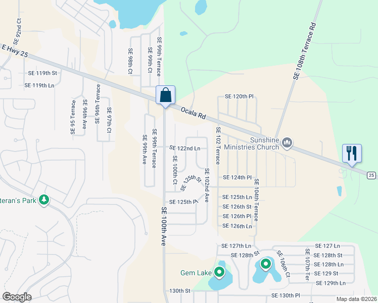 map of restaurants, bars, coffee shops, grocery stores, and more near 12292 Southeast 101st Avenue in Belleview