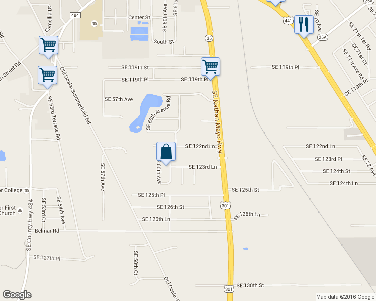 map of restaurants, bars, coffee shops, grocery stores, and more near 6166 Southeast 122nd Lane in Belleview
