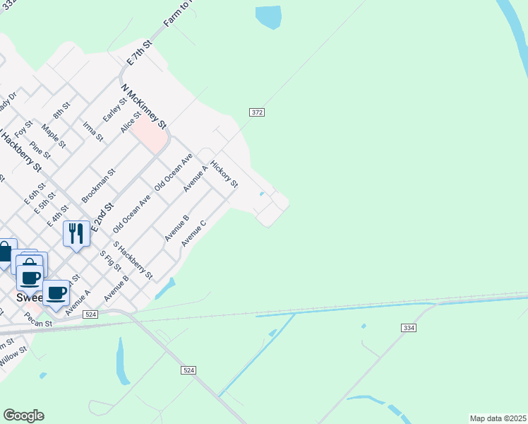 map of restaurants, bars, coffee shops, grocery stores, and more near 300 Silverleaf Road in Sweeny