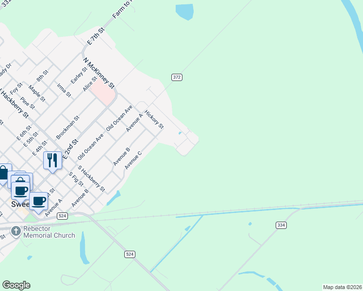 map of restaurants, bars, coffee shops, grocery stores, and more near 300 Silverleaf Road in Sweeny