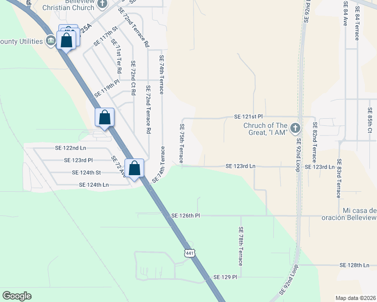 map of restaurants, bars, coffee shops, grocery stores, and more near 12292 Southeast 75th Terrace in Belleview