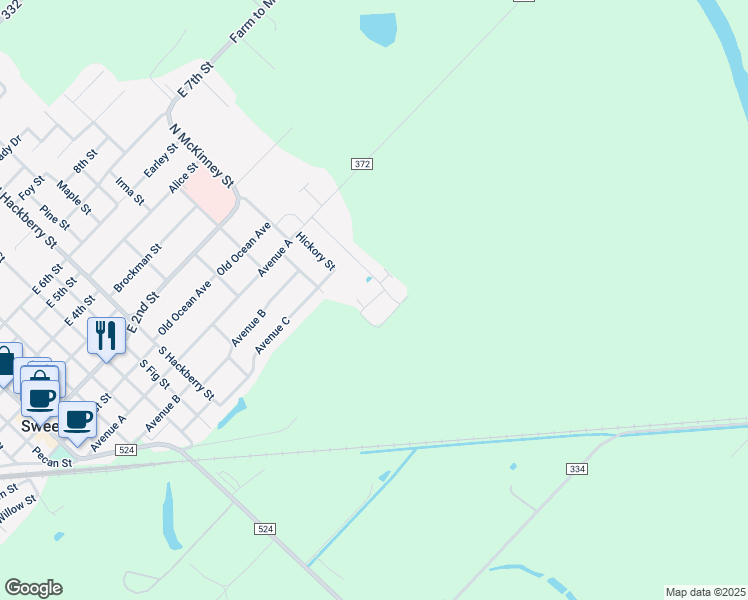 map of restaurants, bars, coffee shops, grocery stores, and more near 300 Silverleaf Road in Sweeny