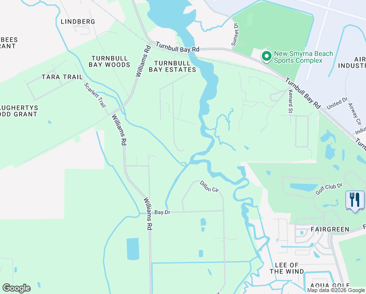map of restaurants, bars, coffee shops, grocery stores, and more near 1390 Tumblin Drive in New Smyrna Beach