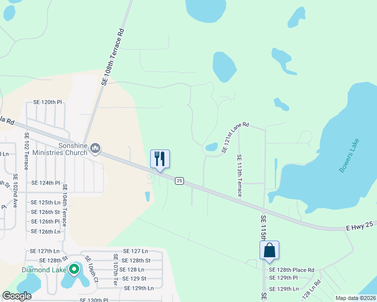 map of restaurants, bars, coffee shops, grocery stores, and more near 12212 Southeast 111 Court in Belleview