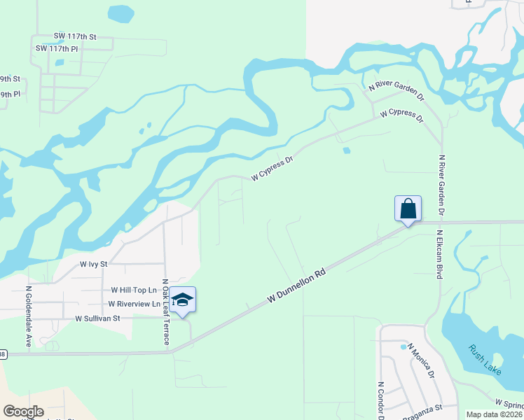 map of restaurants, bars, coffee shops, grocery stores, and more near 3166 West Cypress Drive in Dunnellon