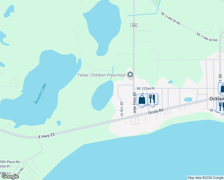 map of restaurants, bars, coffee shops, grocery stores, and more near 12582 Southeast 120th Street in Ocklawaha
