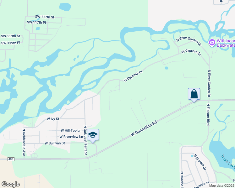 map of restaurants, bars, coffee shops, grocery stores, and more near 12444 North Ruff Point in Dunnellon