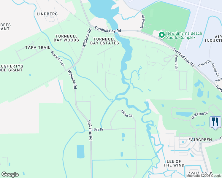 map of restaurants, bars, coffee shops, grocery stores, and more near 1390 Tumblin Drive in New Smyrna Beach