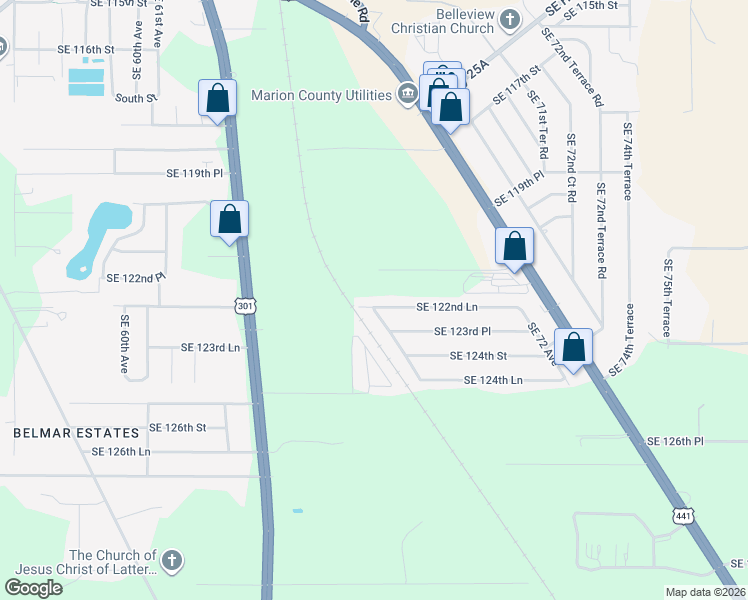 map of restaurants, bars, coffee shops, grocery stores, and more near 6811 Southeast 122nd Lane in Belleview