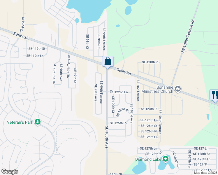map of restaurants, bars, coffee shops, grocery stores, and more near 12224 Southeast 100th Avenue in Belleview