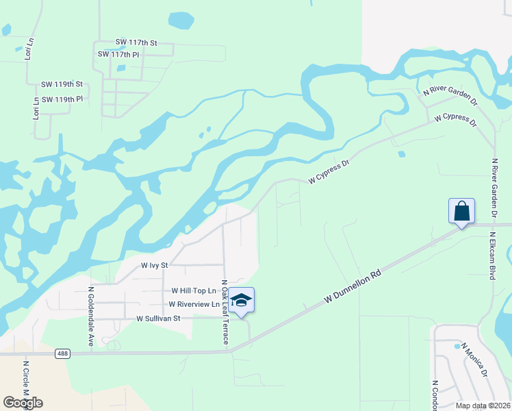 map of restaurants, bars, coffee shops, grocery stores, and more near 3399 West Cypress Drive in Dunnellon
