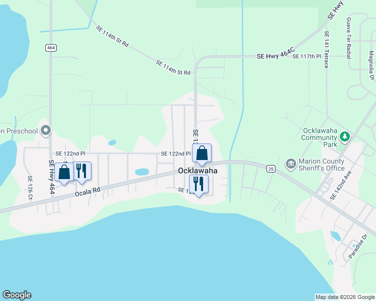 map of restaurants, bars, coffee shops, grocery stores, and more near 13451 Southeast 122nd Place in Ocklawaha