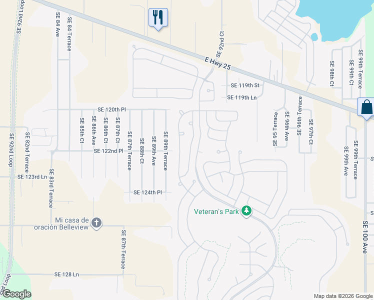 map of restaurants, bars, coffee shops, grocery stores, and more near 12213 Southeast 91st Avenue in Summerfield