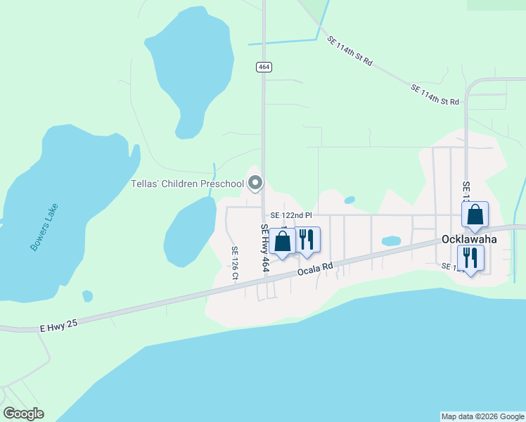 map of restaurants, bars, coffee shops, grocery stores, and more near 12601-12617 Southeast 122nd Street in Ocklawaha