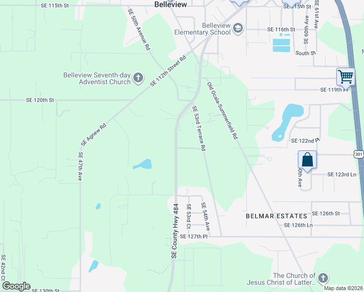 map of restaurants, bars, coffee shops, grocery stores, and more near 12200-12292 County Highway 484 in Belleview