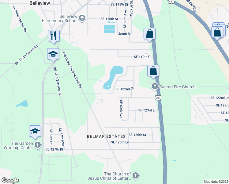 map of restaurants, bars, coffee shops, grocery stores, and more near 5954 Southeast 122nd Place in Belleview