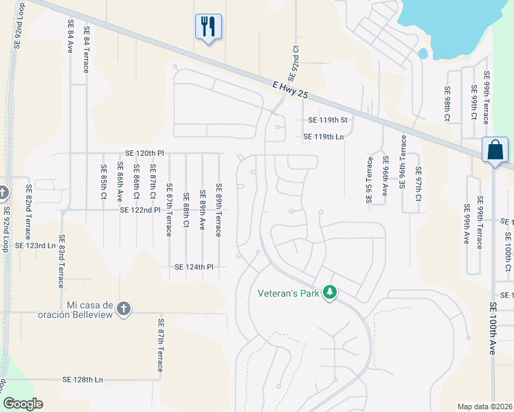 map of restaurants, bars, coffee shops, grocery stores, and more near 12213 Southeast 91st Avenue in Summerfield
