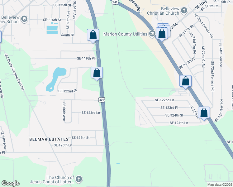 map of restaurants, bars, coffee shops, grocery stores, and more near 12245 U.S. 301 in Belleview