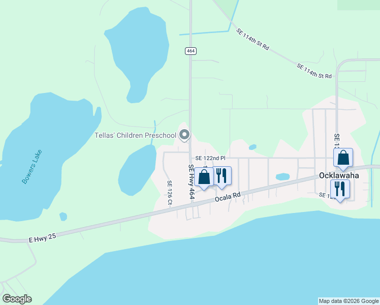 map of restaurants, bars, coffee shops, grocery stores, and more near 12601 Southeast 122nd Street in Ocklawaha