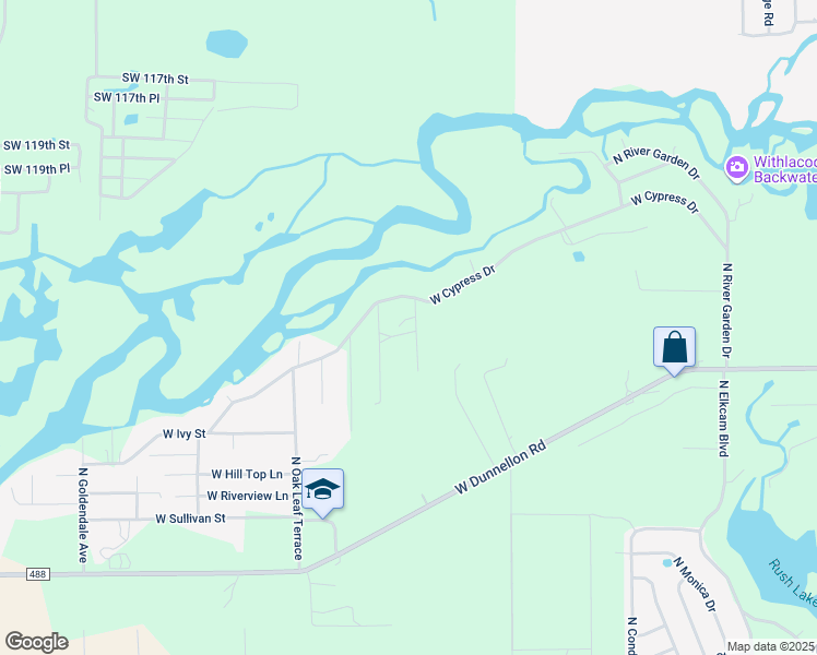 map of restaurants, bars, coffee shops, grocery stores, and more near 12444 North Ruff Point in Dunnellon