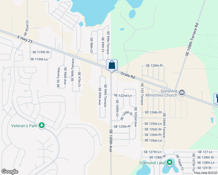 map of restaurants, bars, coffee shops, grocery stores, and more near 12224 Southeast 100th Avenue in Belleview