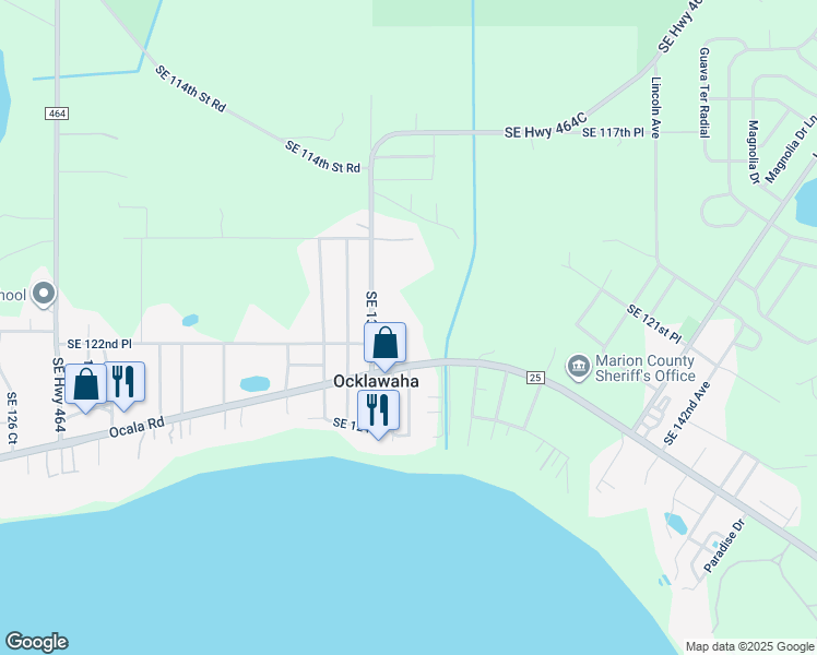map of restaurants, bars, coffee shops, grocery stores, and more near 12195 Southeast 135 Avenue in Ocklawaha