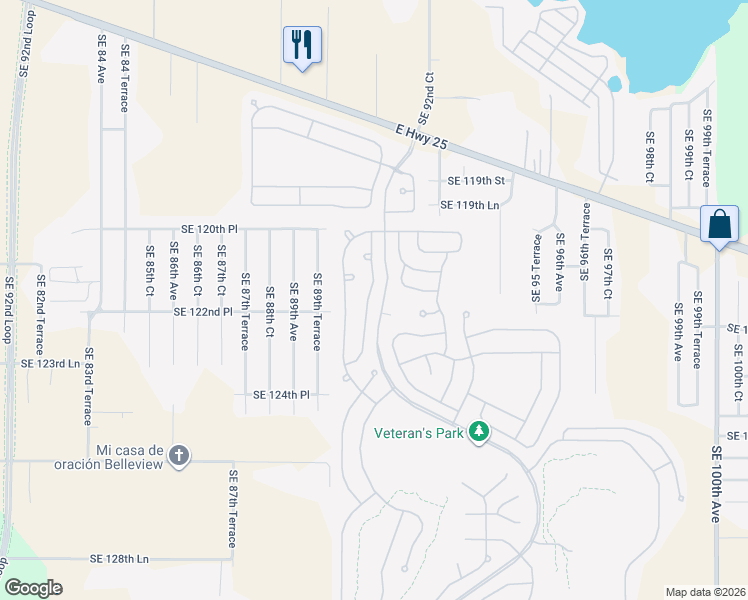 map of restaurants, bars, coffee shops, grocery stores, and more near 12213 Southeast 91st Avenue in Summerfield