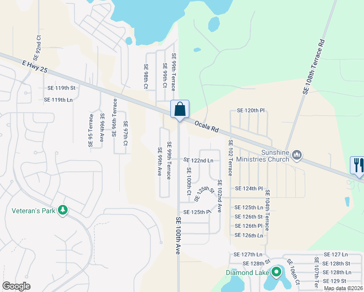 map of restaurants, bars, coffee shops, grocery stores, and more near 12224 Southeast 100th Avenue in Belleview