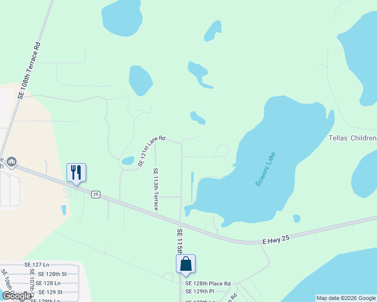map of restaurants, bars, coffee shops, grocery stores, and more near 11567 Southeast 123rd Street in Belleview