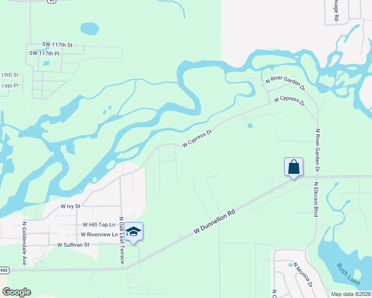 map of restaurants, bars, coffee shops, grocery stores, and more near 3166 West Cypress Drive in Dunnellon