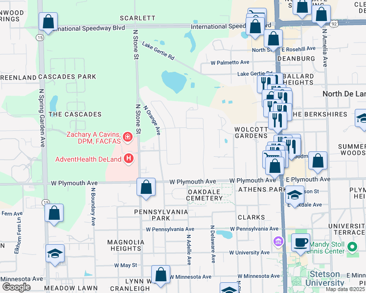 map of restaurants, bars, coffee shops, grocery stores, and more near in Volusia County