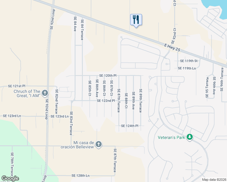 map of restaurants, bars, coffee shops, grocery stores, and more near 12161 Southeast 87th Court in Belleview