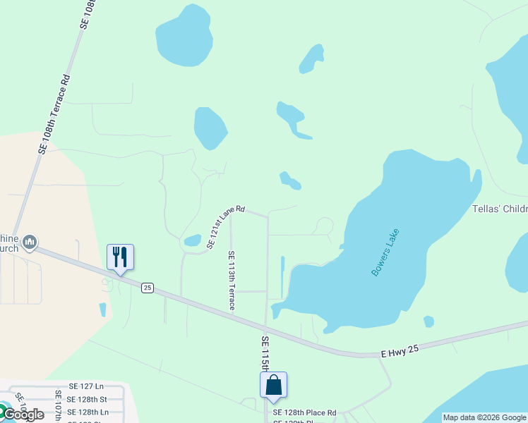 map of restaurants, bars, coffee shops, grocery stores, and more near 11465 Southeast 121st Lane Road in Belleview