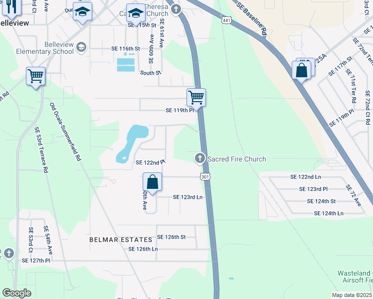 map of restaurants, bars, coffee shops, grocery stores, and more near 6271 Southeast 121st Place in Belleview