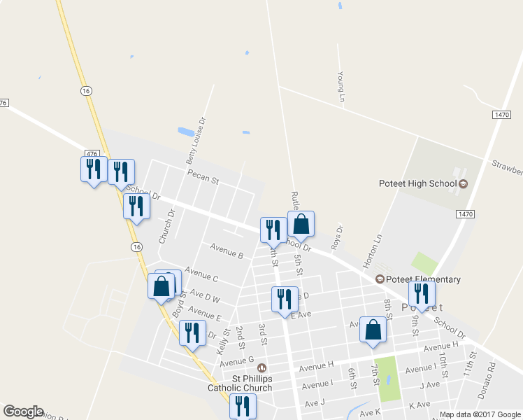 map of restaurants, bars, coffee shops, grocery stores, and more near 961 Coleman Street in Poteet