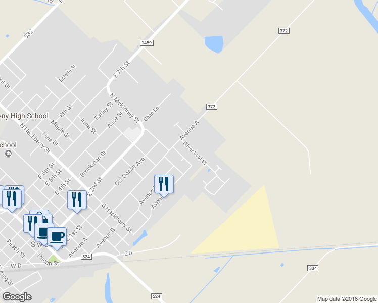 map of restaurants, bars, coffee shops, grocery stores, and more near 209 Silverleaf Road in Sweeny