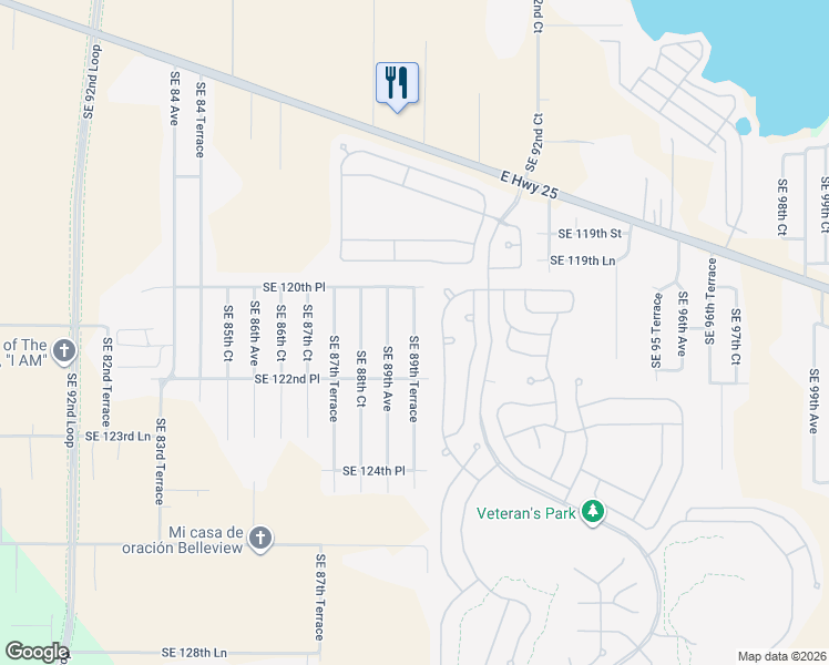 map of restaurants, bars, coffee shops, grocery stores, and more near 12111 Southeast 89th Avenue in Belleview