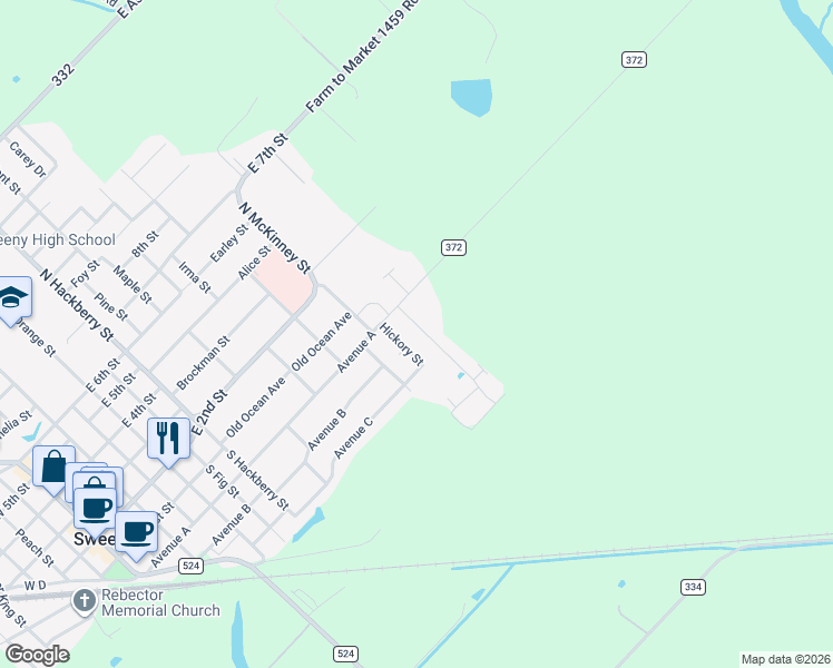 map of restaurants, bars, coffee shops, grocery stores, and more near 209 Silverleaf Road in Sweeny