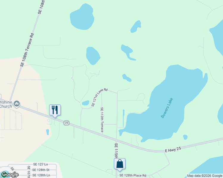 map of restaurants, bars, coffee shops, grocery stores, and more near 11465 Southeast 121st Lane Road in Belleview