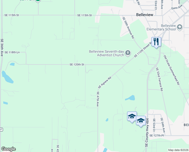 map of restaurants, bars, coffee shops, grocery stores, and more near 12130 Southeast 47th Avenue in Belleview
