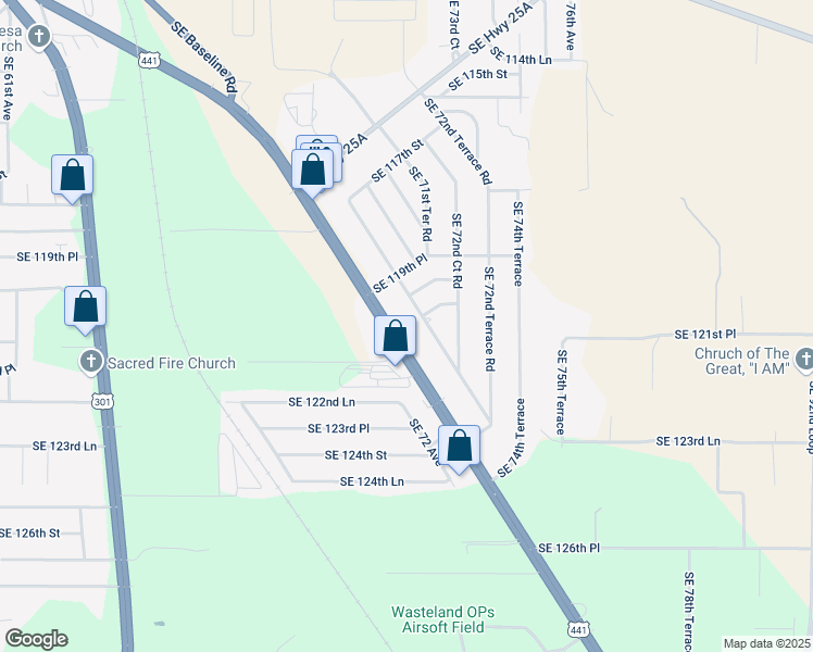map of restaurants, bars, coffee shops, grocery stores, and more near 12105 U.S. 441 in Micanopy