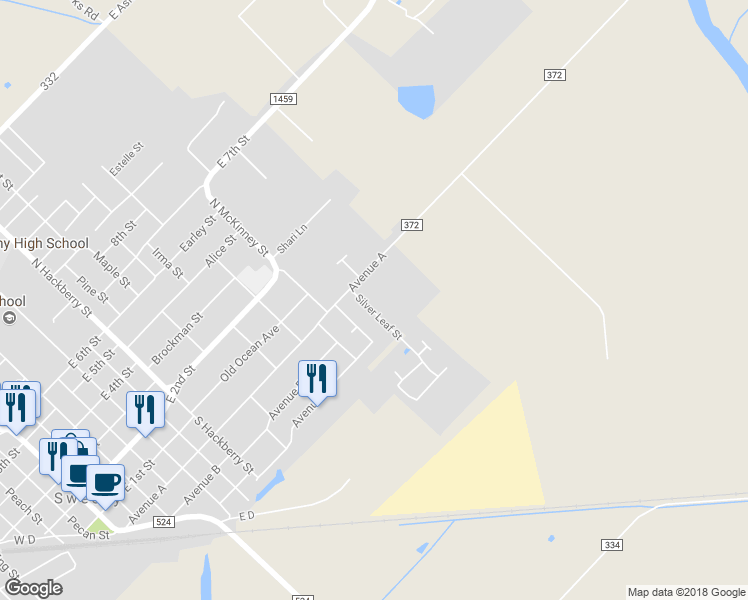 map of restaurants, bars, coffee shops, grocery stores, and more near 209 Silverleaf Road in Sweeny