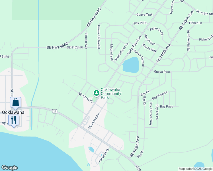 map of restaurants, bars, coffee shops, grocery stores, and more near Southeast 141st Avenue in Ocklawaha