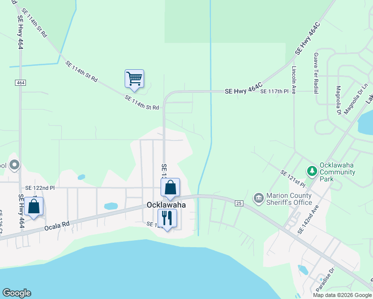 map of restaurants, bars, coffee shops, grocery stores, and more near 12025 Southeast 135 Avenue in Ocklawaha
