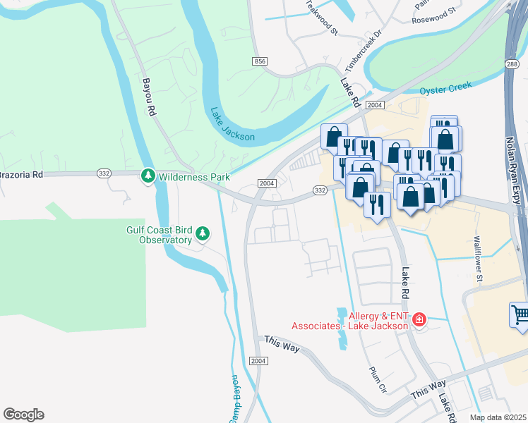 map of restaurants, bars, coffee shops, grocery stores, and more near 332 Farm to Market 2004 in Lake Jackson