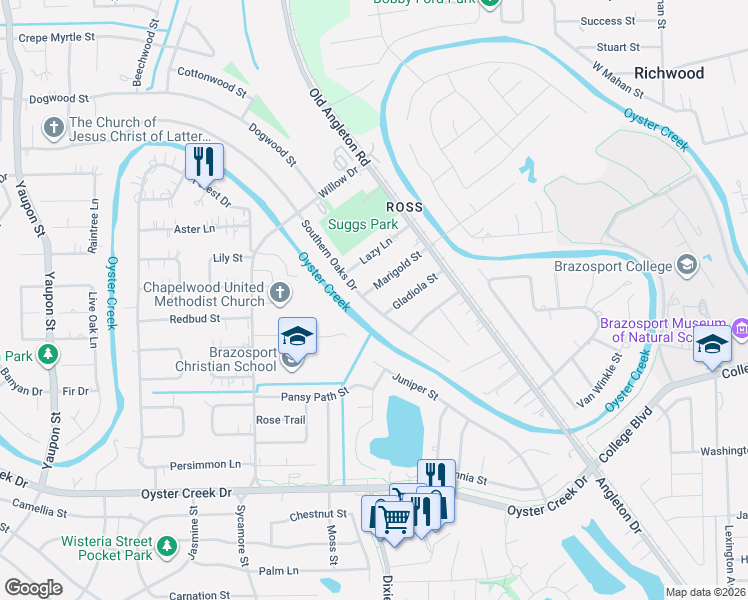 map of restaurants, bars, coffee shops, grocery stores, and more near 204 Southern Oaks Drive in Lake Jackson