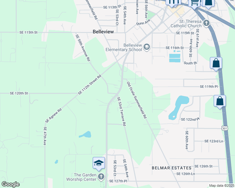 map of restaurants, bars, coffee shops, grocery stores, and more near 12980 County Highway 484 in Belleview