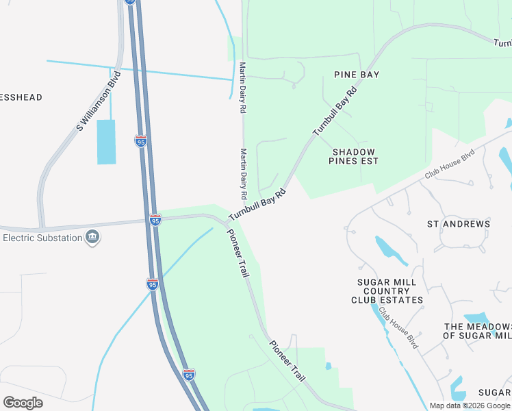 map of restaurants, bars, coffee shops, grocery stores, and more near 1601 Martin Dairy Road in New Smyrna Beach